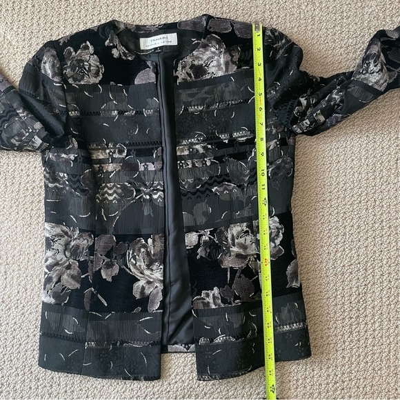 Tahari Textured Floral Velvet Metallic Clean Tailored Blazer Evening Jacket - Picture 9 of 9